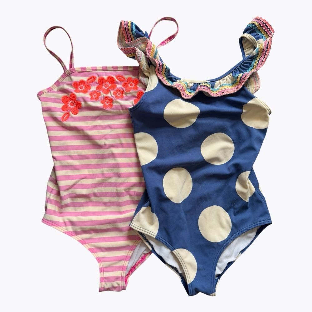 Boden Girls One Piece Swimsuit Bundle 8-9Y 134cm Stripe Polka Dot Ruffle Pool